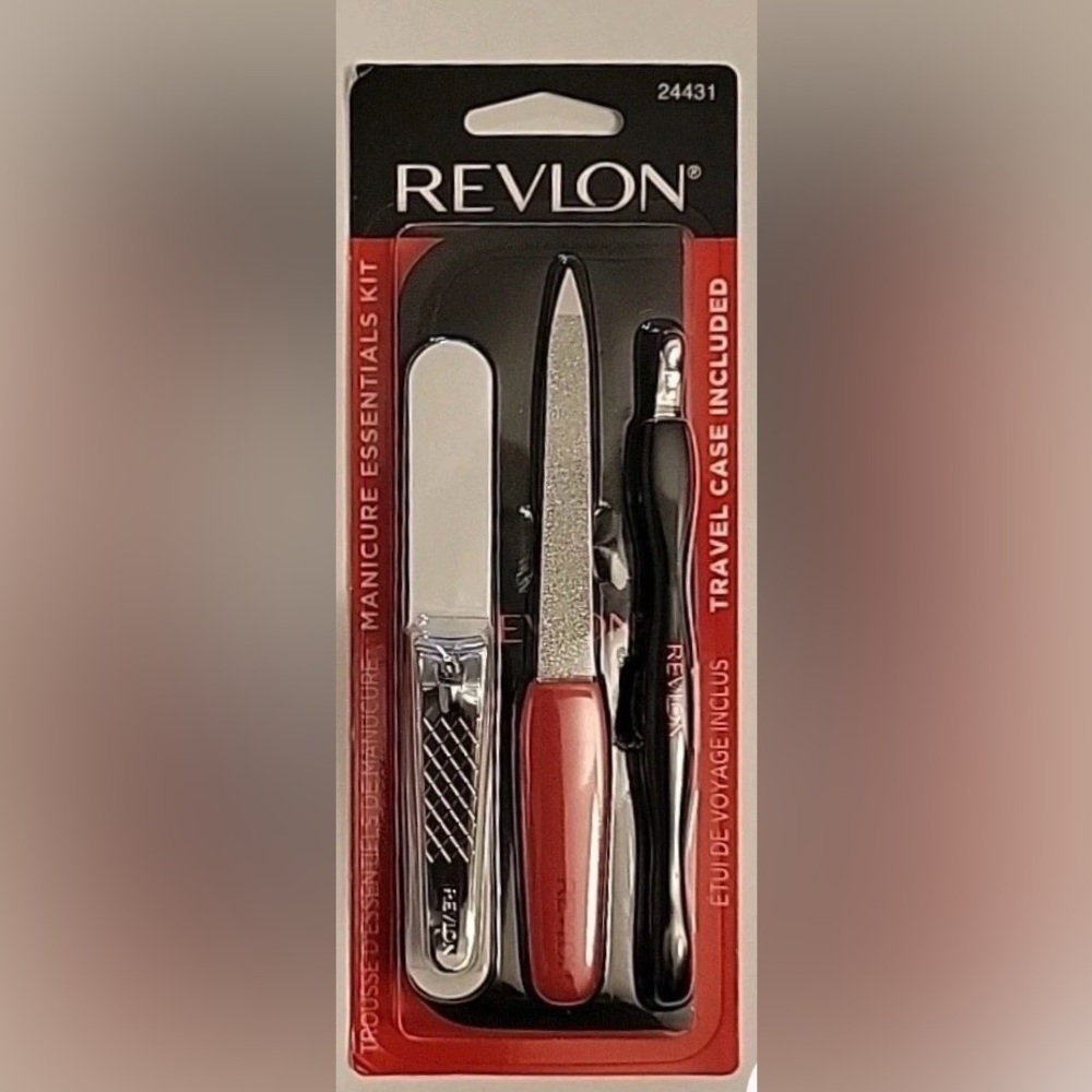 New Revlon Manicure Essentials Kit Cuticle Trimmer Nail Clip Emeryl Buffer Case